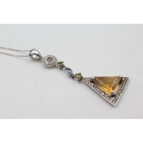 69 - 9ct white gold diamond, citrine, topaz & peridot pendant necklace (2.7g)