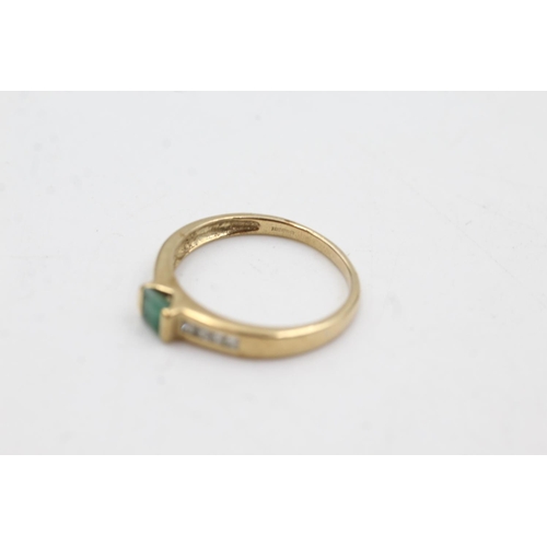 77 - 9ct gold emerald & diamond ring (2.2g)  Size Q