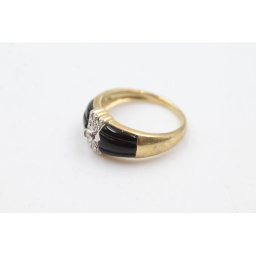 88 - 9ct gold vintage diamond & onyx dress ring (3.6g)  Size P