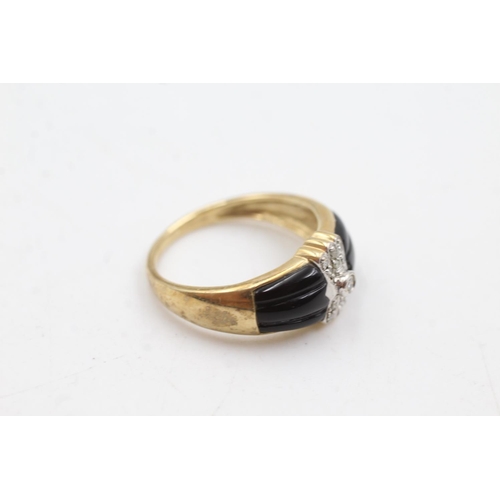 88 - 9ct gold vintage diamond & onyx dress ring (3.6g)  Size P