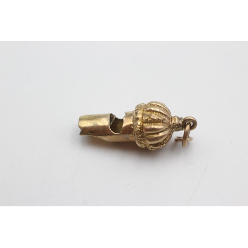 90 - 9ct gold antique whistle pendant (1.6g)