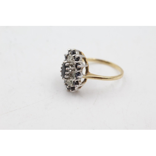 97 - 9ct gold diamond & sapphire double halo ring (2.9g)  Size K