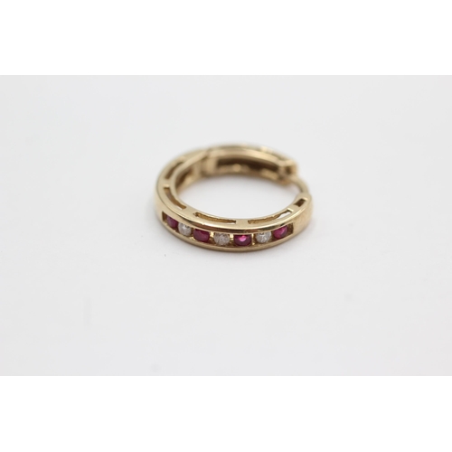 100 - 9ct gold ruby & diamond hoop earrings (3.1g)