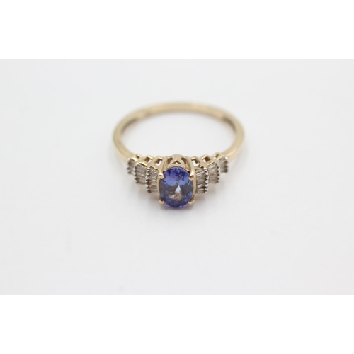 106 - 9ct gold diamond & tanzanite ring (1.8g)  Size O