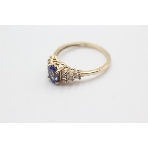 106 - 9ct gold diamond & tanzanite ring (1.8g)  Size O