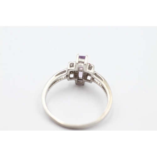 140 - 9ct white gold diamond sided amethyst ring (3.3g)  Size S