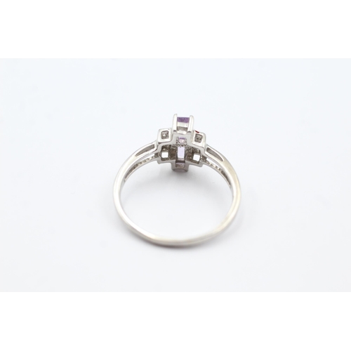 140 - 9ct white gold diamond sided amethyst ring (3.3g)  Size S