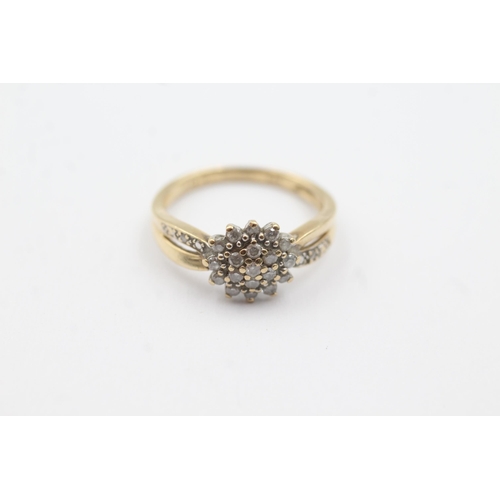 147 - 9ct gold diamond cluster ring (2.1g)  Size  L