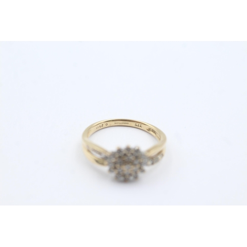 147 - 9ct gold diamond cluster ring (2.1g)  Size  L