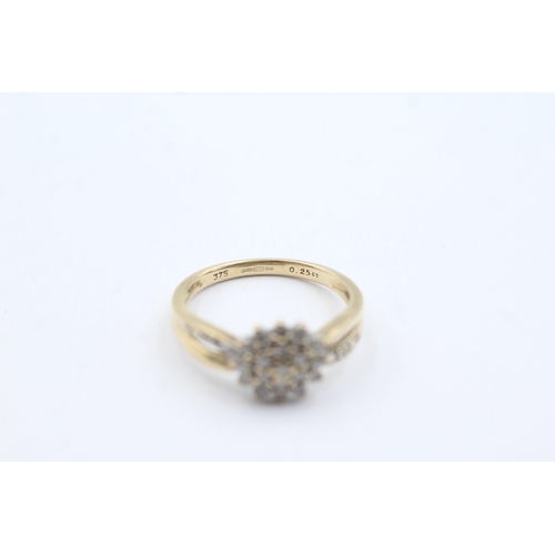 147 - 9ct gold diamond cluster ring (2.1g)  Size  L