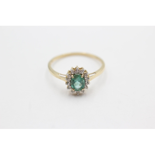 2 - 9ct gold beryl & clear gemstone halo ring (1.9g)  Size U