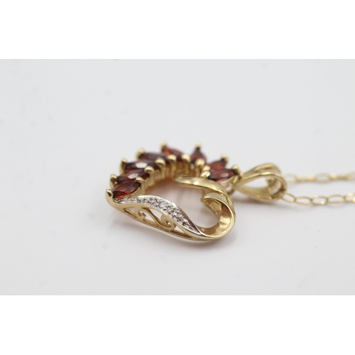 208 - 9ct gold diamond & garnet heart pendant on chain (2.9g)