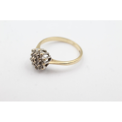 214 - 9ct gold diamond cluster ring (1.7g)  Size L