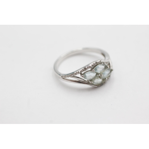 216 - 9ct white gold diamond & aquamarine ring (2.2g)  Size O