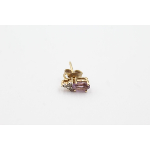 222 - 9ct gold amethyst & diamond stud earrings (0.9g)