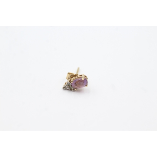 222 - 9ct gold amethyst & diamond stud earrings (0.9g)