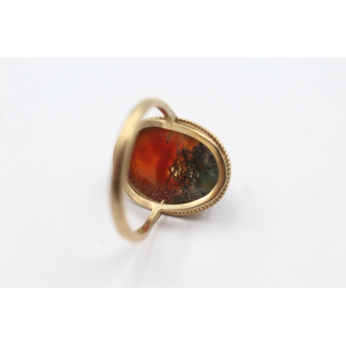 230 - 9ct gold rope framed moss agate ring (3.4g)  Size N