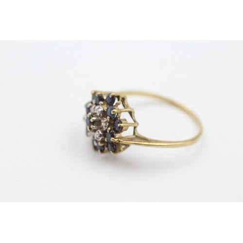 235 - 9ct gold sapphire & diamond floral cluster ring (2.7g)  Size  T