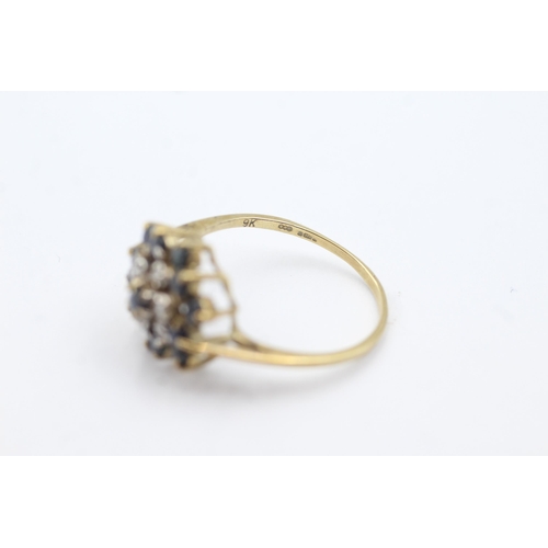 235 - 9ct gold sapphire & diamond floral cluster ring (2.7g)  Size  T