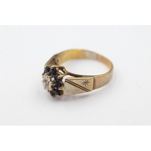 242 - 9ct gold sapphire & diamond floral set ring (4.1g)  Size P