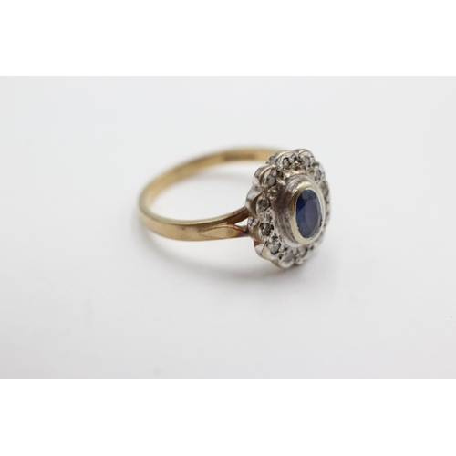 246 - 9ct gold sapphire & diamond halo ring (3g)  Size N