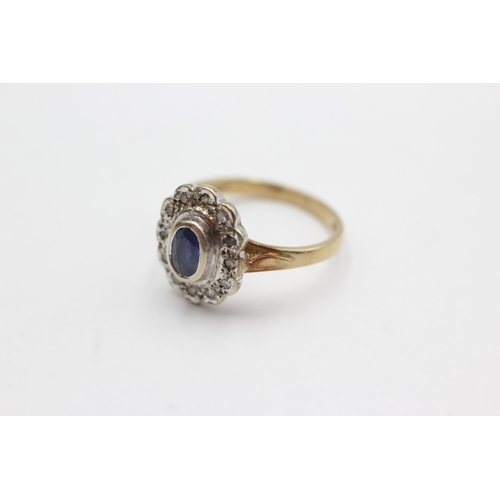 246 - 9ct gold sapphire & diamond halo ring (3g)  Size N