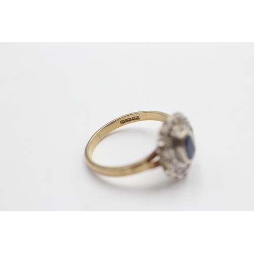 246 - 9ct gold sapphire & diamond halo ring (3g)  Size N