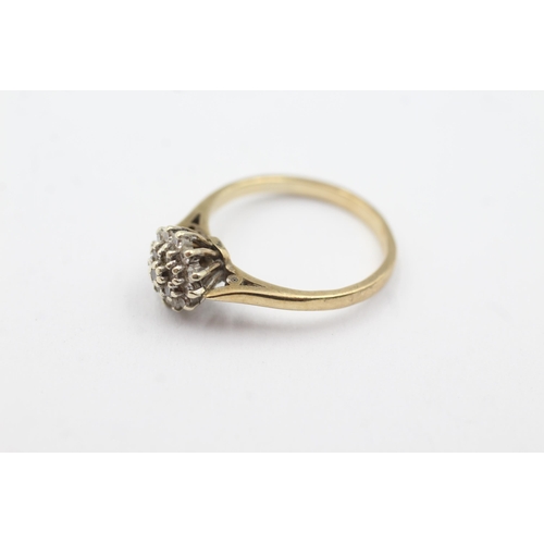 254 - 9ct gold diamond cluster ring (2.2g)  Size N