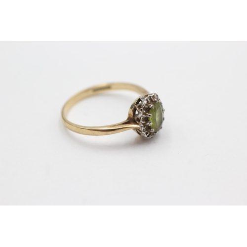 27 - 9ct gold diamond & peridot halo ring (2.2g)  Size  P