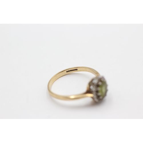 27 - 9ct gold diamond & peridot halo ring (2.2g)  Size  P