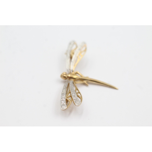 292 - 9ct gold diamond detailed dragonfly brooch (3.2g)