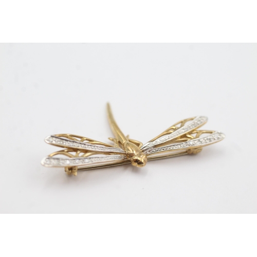 292 - 9ct gold diamond detailed dragonfly brooch (3.2g)