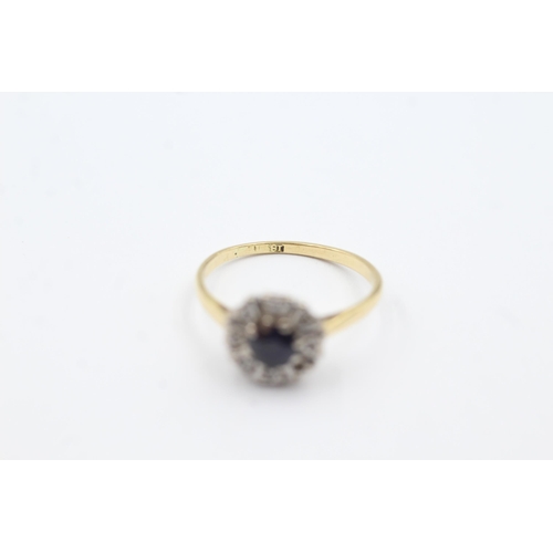 316 - 18ct gold sapphire & diamond halo ring (2.3g)  Size K