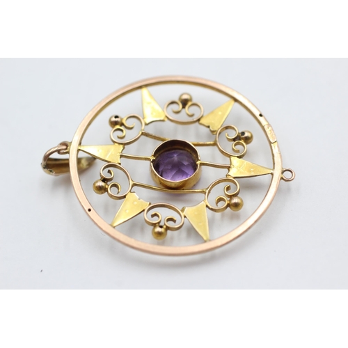 326 - 9ct gold antique amethyst & seed pearl pendant (2.7g)