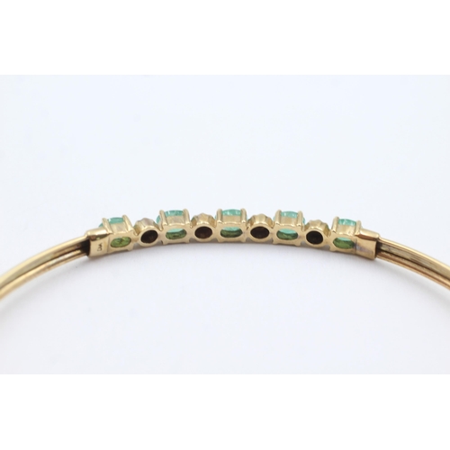 349 - 9ct gold emerald & diamond fronted bangle (4.5g)