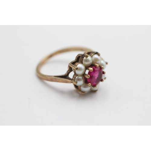 35 - 9ct gold pearl & ruby ring (3.2g)  Size  M