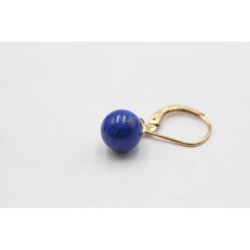 36 - 14ct gold lapis lazuli drop earrings (2.5g)