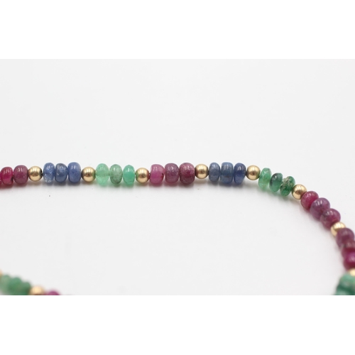 44 - 9ct gold detail sapphire, ruby & emerald necklace (11.4g)