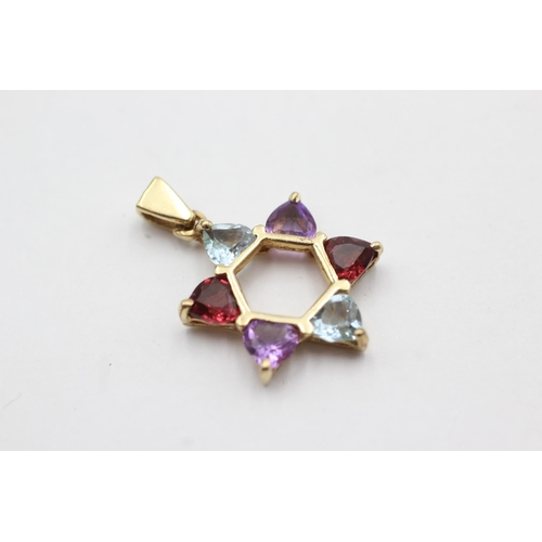 78 - 14ct gold garnet, amethyst & topaz star pendant (2.7g)