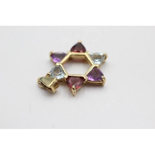 78 - 14ct gold garnet, amethyst & topaz star pendant (2.7g)