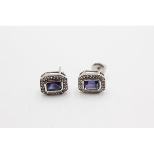 9 - 10ct white gold sapphire & diamond earrings (2.5g)