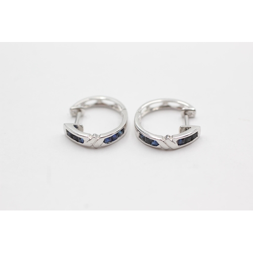 96 - 9ct white gold sapphire hoop earrings (2.8g)