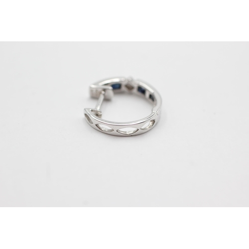 96 - 9ct white gold sapphire hoop earrings (2.8g)