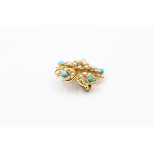 105 - 15ct gold turquoise & pearl brooch (4.1g)