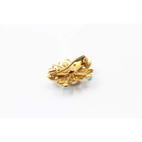 105 - 15ct gold turquoise & pearl brooch (4.1g)