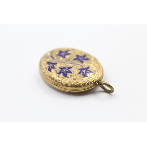 111 - 9ct gold back & front antique locket with enamel detail (8.2g)