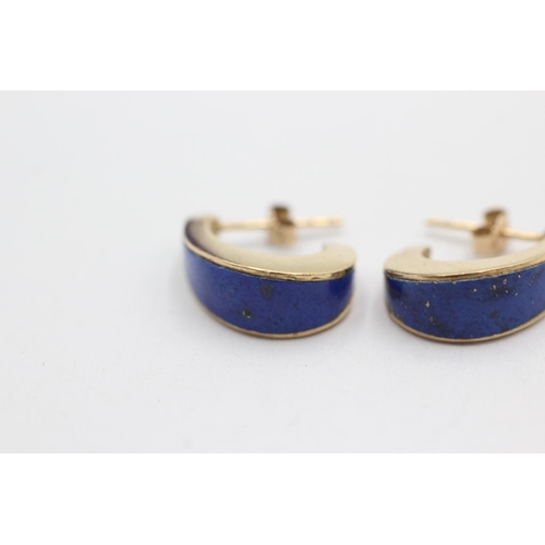 38 - 14ct gold lapis lazuli inlay half-hoop earrings (5.1g)