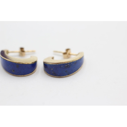 38 - 14ct gold lapis lazuli inlay half-hoop earrings (5.1g)
