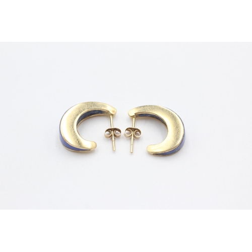 38 - 14ct gold lapis lazuli inlay half-hoop earrings (5.1g)