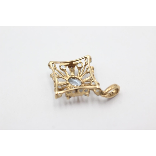 39 - 9ct gold aquamarine & diamond openwork pendant (1.8g)